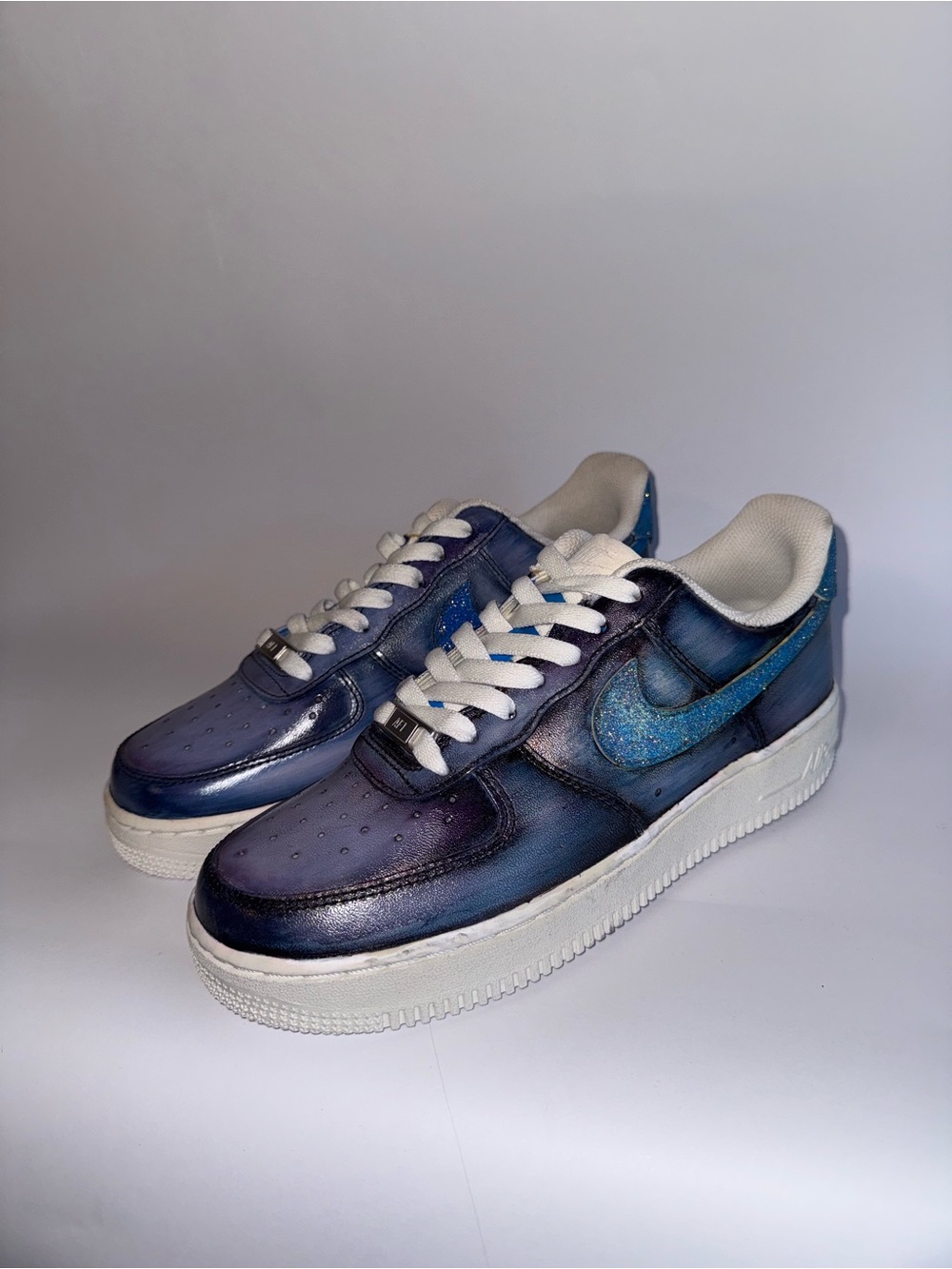 Nike Air Force 1 Custom Painted Blue Glitter Patina Size 8